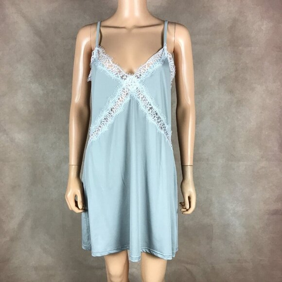 Nanette Lepore Gray Nightgown Chemise with Lace Inset LARGE - Picture 5 of 8